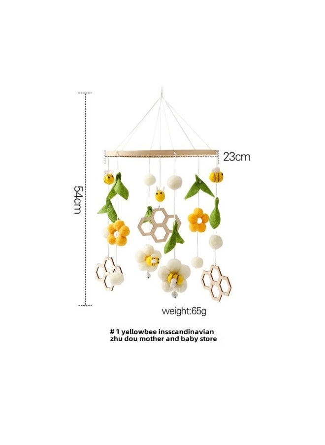 Generic - # Ly Baby Bed Bell Pendant Bracket Gypsophila Bed Bell Nordic Simple Baby Room Decoration Wooden Wind Bell Pendant-Color:Yellow Bee Flower Bed Bell - Image 1