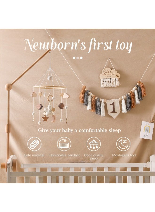 Generic - # Ly Baby Bed Bell Pendant Bracket Gypsophila Bed Bell Nordic Simple Baby Room Decoration Wooden Wind Bell Pendant-Color:Yellow Bee Flower Bed Bell - Image 1