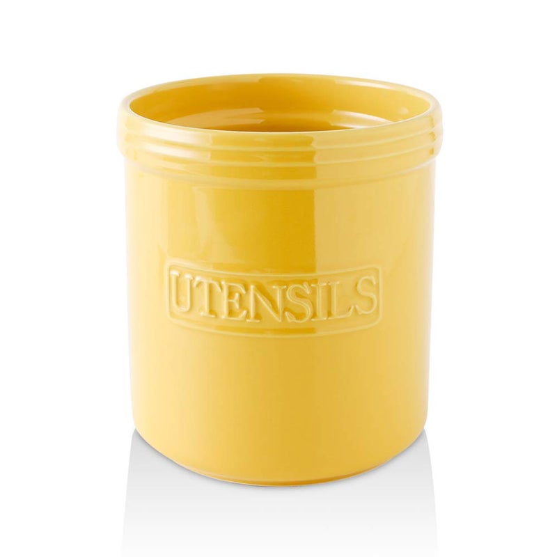 KOOV Cooking Utensil Holder Large Ceramic Utensil Crock Deep and Stable Utensil Caddy for Countertop Letter Series Yellow