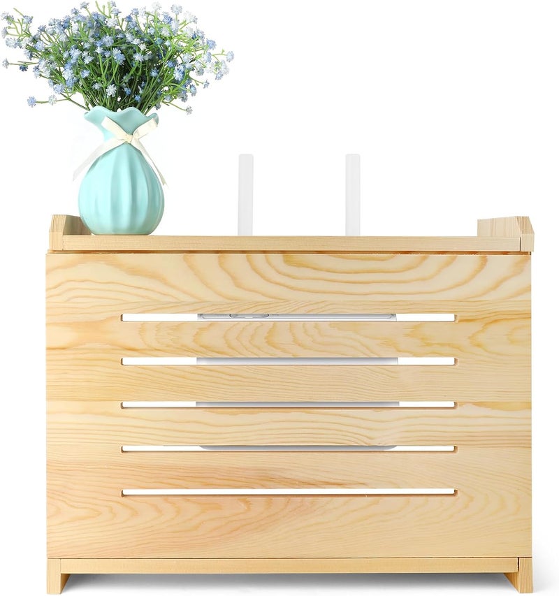 BEARUT Wooden Router Shelf Wall Mount WiFi Router Storage Box Modem Cable Router Cover Organized Power Strip Cable Management Hider Rack Need Assembly 149  98  54 in L H  W - Image 1