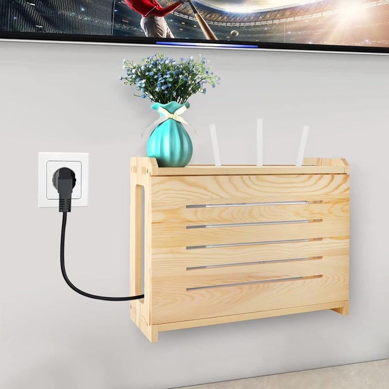 BEARUT Wooden Router Shelf Wall Mount WiFi Router Storage Box Modem Cable Router Cover Organized Power Strip Cable Management Hider Rack Need Assembly 149  98  54 in L H  W - Image 3