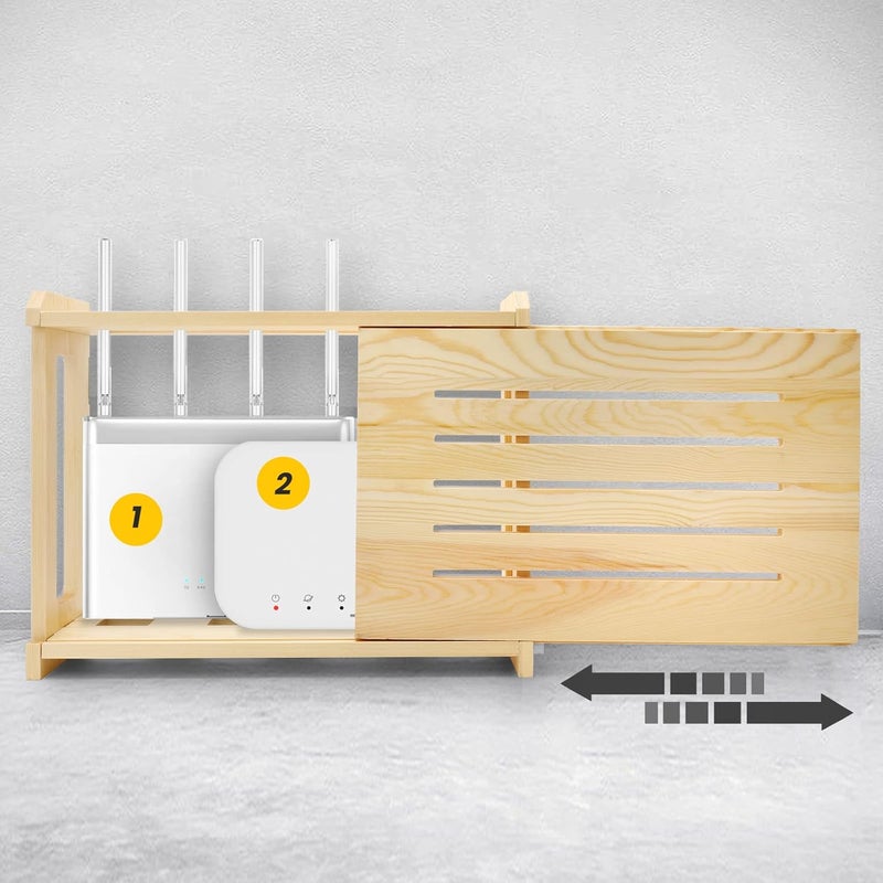 BEARUT Wooden Router Shelf Wall Mount WiFi Router Storage Box Modem Cable Router Cover Organized Power Strip Cable Management Hider Rack Need Assembly 149  98  54 in L H  W - Image 4