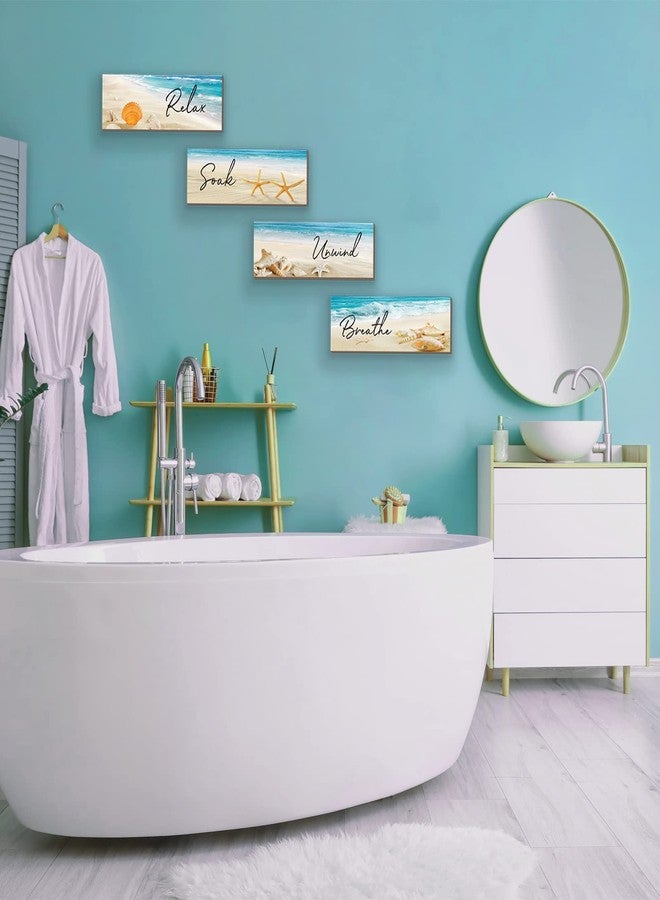 ZINYAZHE 4 Pieces Beach Bathroom Decor Ocean Beach Wall Decors Relax Soak Unwind Breathe Blue Wall Art Wooden Seashell Sea Beach Decorations for Bathroom Living Room Laundry Spa Washroom(beach, 12x3.5 Inch) - Image 5