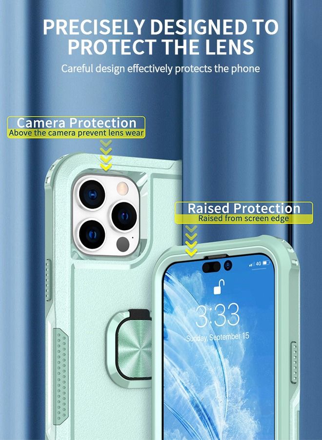 GROIC Compatible iPhone 14 Pro Max Case, 360° Ring Holder Cover, Magnetic Ring Holder Phone Case, Heavy Duty Full Body Hybrid Silicone Shockproof Shone Shell for IPhone 14 Pro Max 6.7 Inch-Green - Image 2