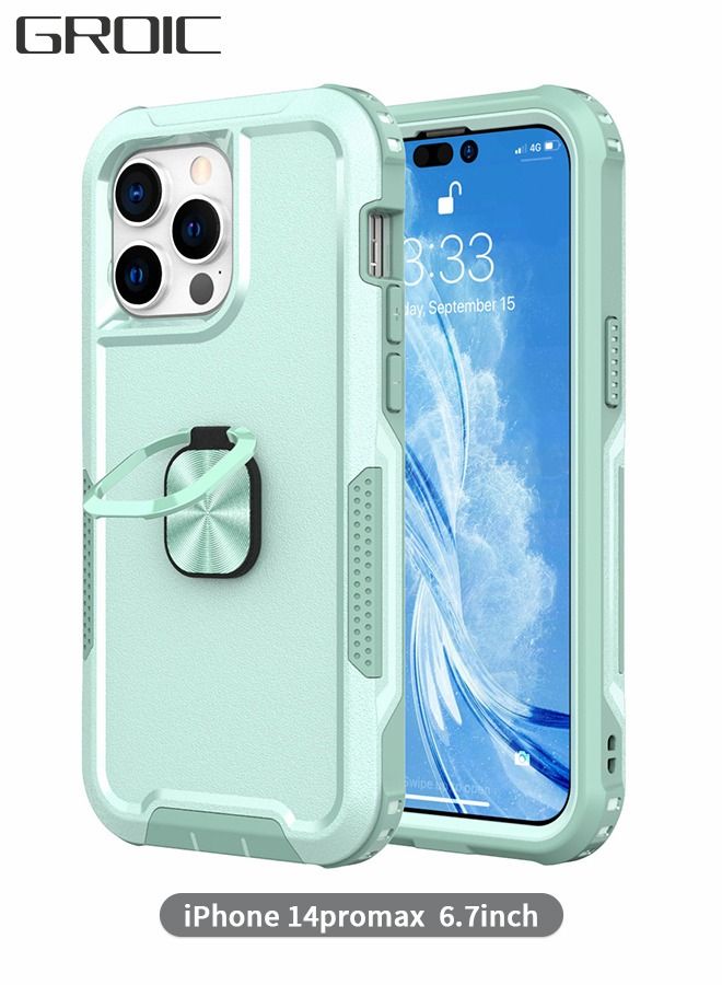 GROIC Compatible iPhone 14 Pro Max Case, 360° Ring Holder Cover, Magnetic Ring Holder Phone Case, Heavy Duty Full Body Hybrid Silicone Shockproof Shone Shell for IPhone 14 Pro Max 6.7 Inch-Green - Image 1