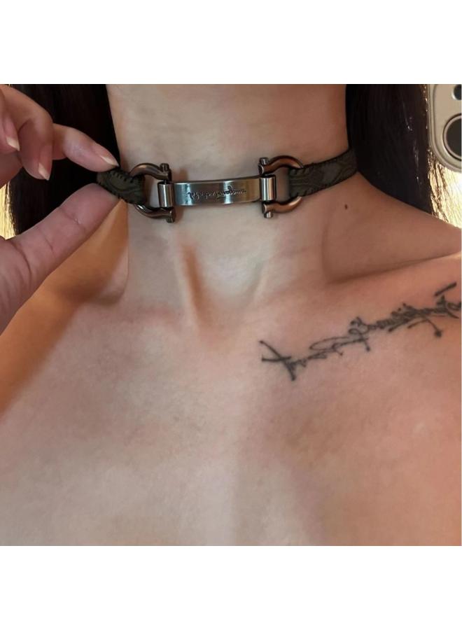 Sweet Cool Wind ~ Leather Rope Short Collar Female Niche Choker Neck Chain European And American Wind High Sense Necklace