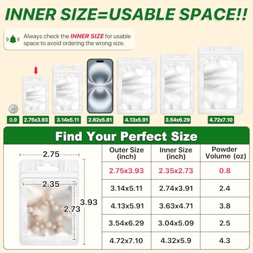 ANZNKU 100 PCS Resealable Mylar Bags with Frosted Clear Window Packaging Bags Foil Pouch Zipper Bag for Food Self Sealing Storage Supplies 275x393 White - Image 3