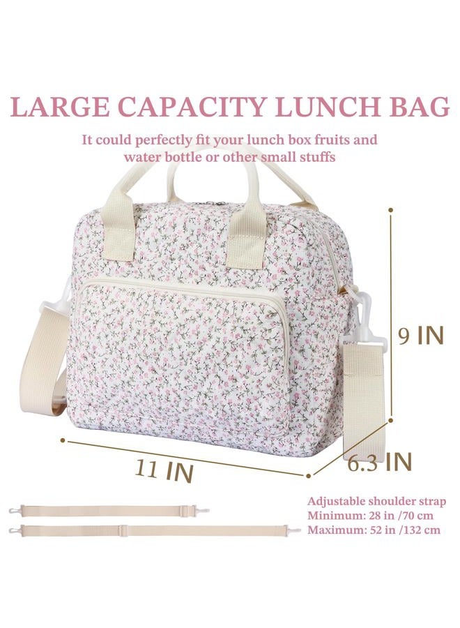 WOBAGMEN Floral Lunch Tote with Insulated Design for Everyday Use(Pink Floral,M) - Image 2