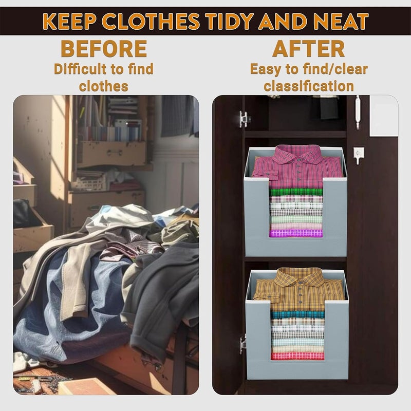 LAXIS ® 4 Pcs Non-Woven Shirt Stacker, Organizer for Wardrobe, Clothes Organizer, Grey Color & Foldable, Closet & Wardrobe Organizer, Dress Collapsible, Foldable Cupboard Storage Box Size 40x20x25Cm - Image 4