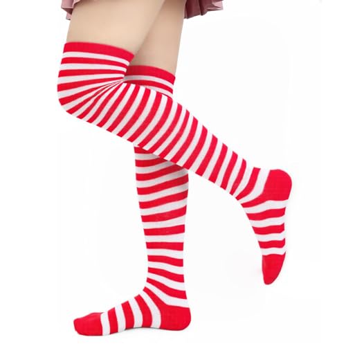 DAZCOS Striped Thigh High Socks Elastic Over The Knee Knit Stockings for Daily or Anime Cosplay (Red+White) - Image 4