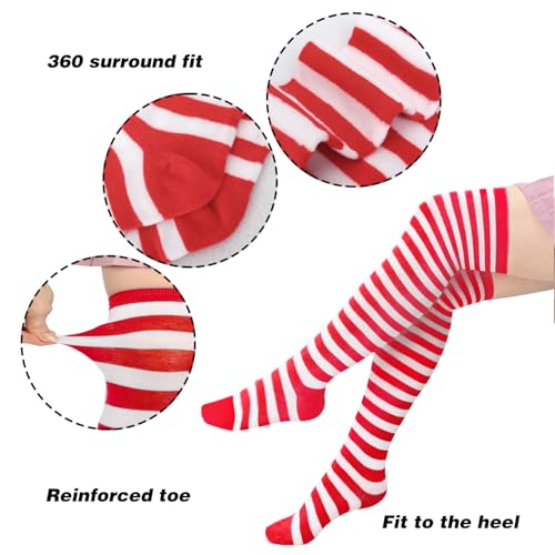 DAZCOS Striped Thigh High Socks Elastic Over The Knee Knit Stockings for Daily or Anime Cosplay (Red+White) - Image 2