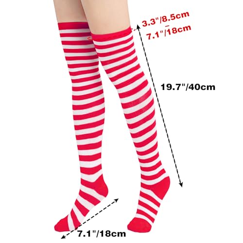 DAZCOS Striped Thigh High Socks Elastic Over The Knee Knit Stockings for Daily or Anime Cosplay (Red+White) - Image 3