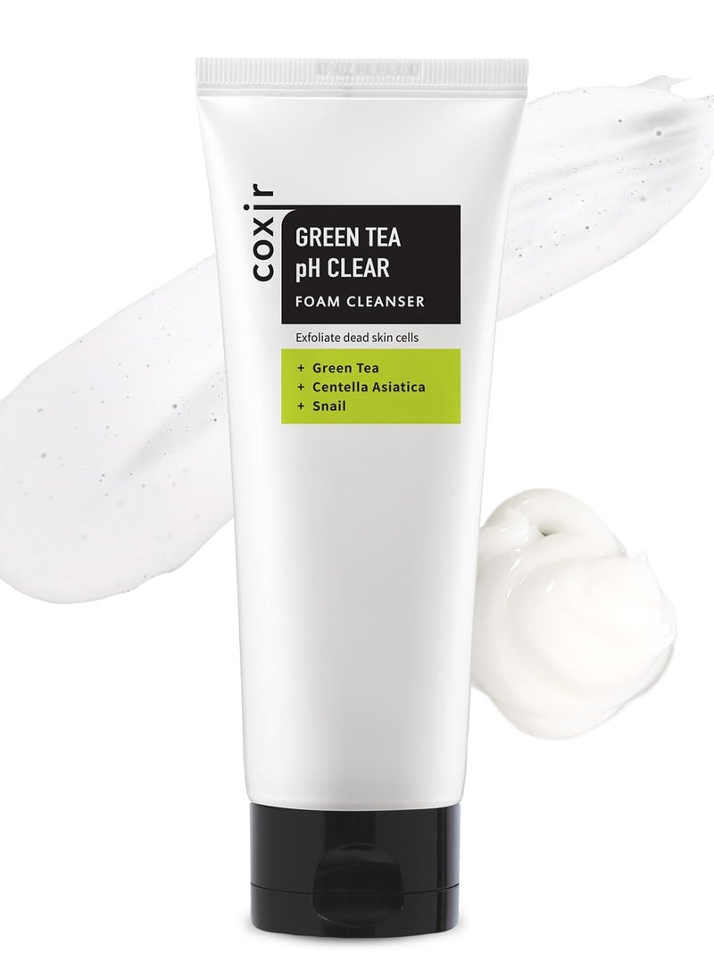 كوكسير coxir GREENTEA PH CLEAR FOAM CLEANSER l غسول الوجه بتركيبة منخفضة الحموضة مع تقشير لطيف l ينظف المسام بعمق ويزيل خلايا الجلد الميتة على الجلد.  - Image 1