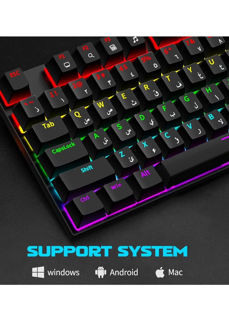 ALASAMCO Mechanical Gaming Keyboard with LED Backlit 104 Keys Waterproof Wired USB Keyboard for Windows MacOS Android PC Gamers Quick Response E-sport English Arabic Layout Black for Daily Use - Image 5