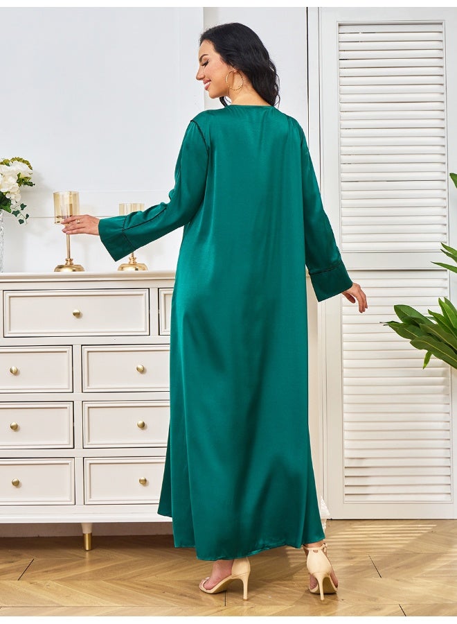 Madam Uniq Emerald Green Long Sleeve V-Neck Beaded Muslim Party Evening Dress Gown - Image 2