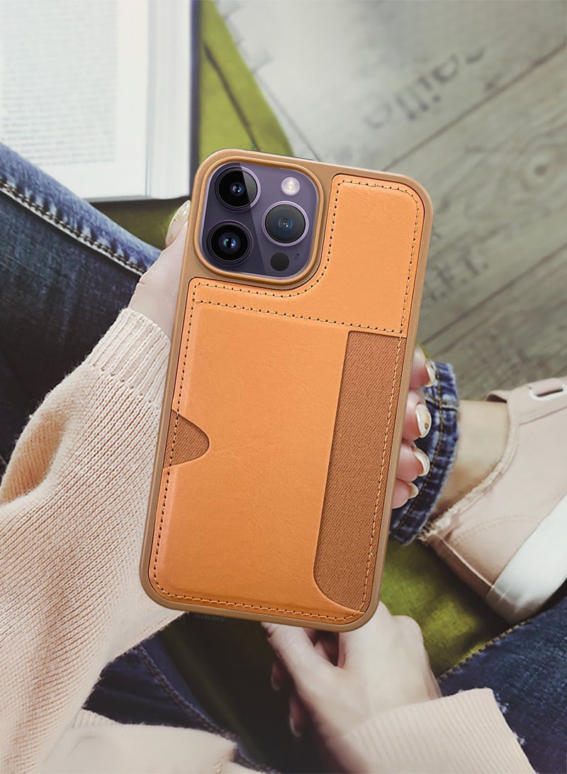 CATANES iPhone 14 Pro Max 2Packs Case Leather Antifingerprint Cover with Wallet Card Slot Shell, Side Insert Card Holder, Anti Fall Protection - Brown  - Image 4