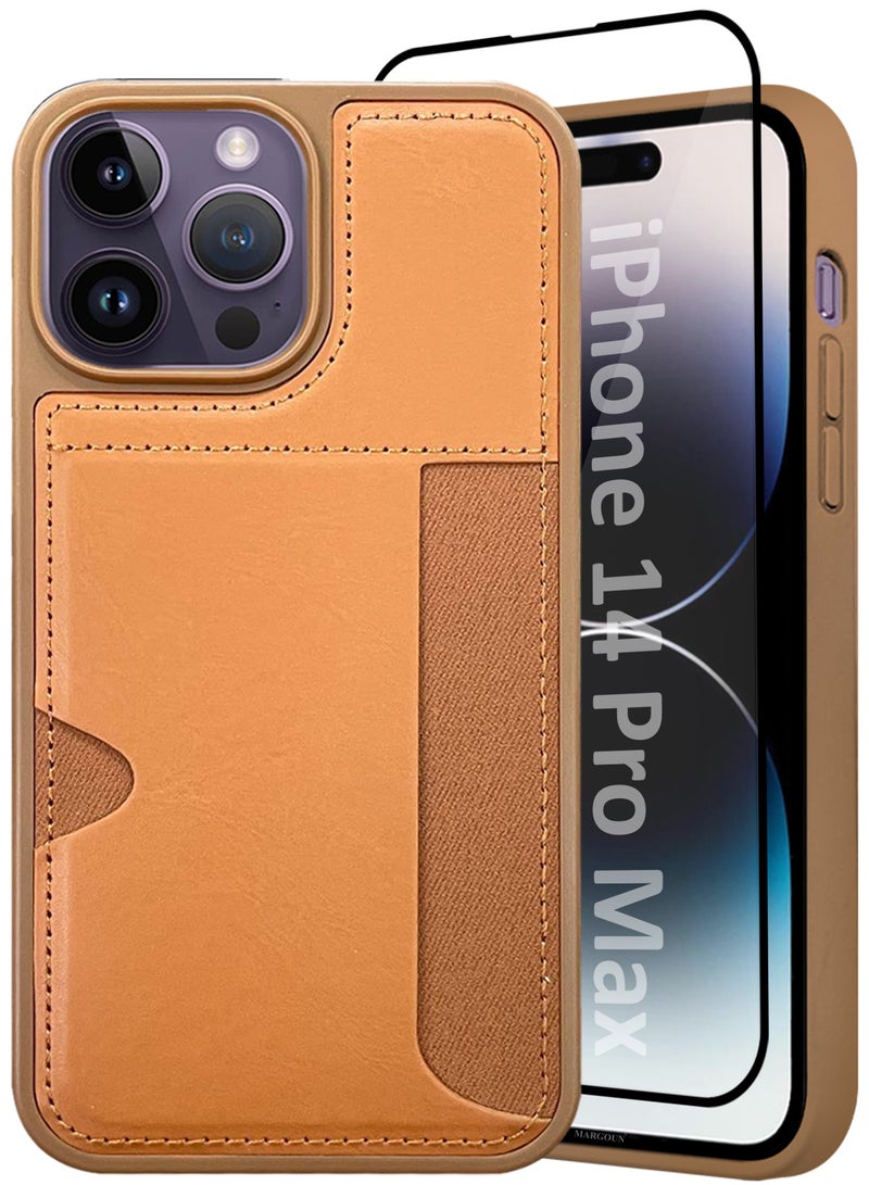 CATANES iPhone 14 Pro Max 2Packs Case Leather Antifingerprint Cover with Wallet Card Slot Shell, Side Insert Card Holder, Anti Fall Protection - Brown  - Image 5