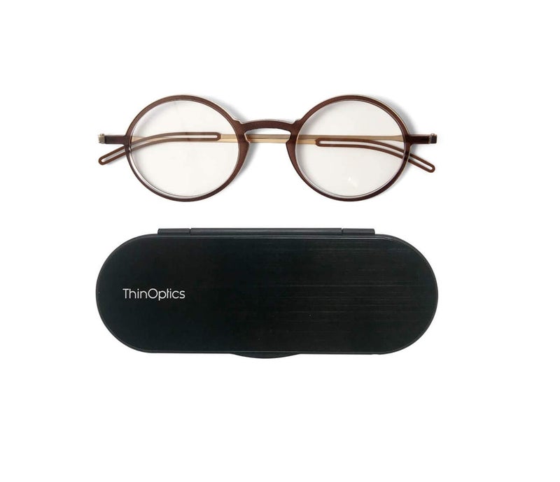 ThinOptics Unisex Adult Glasses Reading, Regular Case / Round Brown, 2.00 US - Image 1