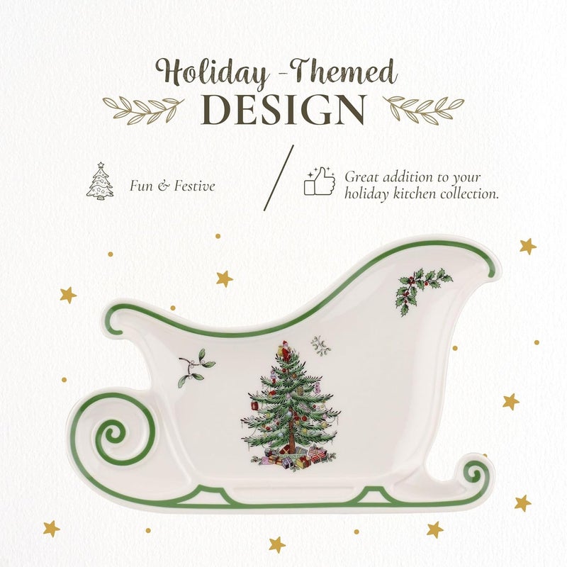 Spode Christmas Tree Embossed Sleigh Plate 135 Serving Festive Serving Dish for Christmas Tableware  Fine Porcelain Decorative Holiday Platter for Serving Holiday Treats  Table Dcor - Image 3