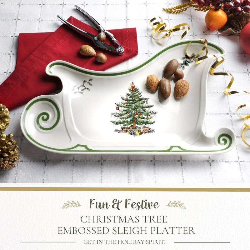 Spode Christmas Tree Embossed Sleigh Plate 135 Serving Festive Serving Dish for Christmas Tableware  Fine Porcelain Decorative Holiday Platter for Serving Holiday Treats  Table Dcor - Image 2