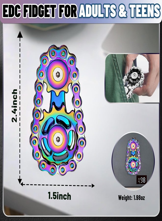 Chilvil Metal Fidget Spinner Toys for Teens Boys Figette Bike Chain Roller for Adults Cool Gadgets ADHD Anxiety Stress Relief Items Figet Desk Offices EDC Men Easter Basket Stuffer - Rainbow+Black - Image 4