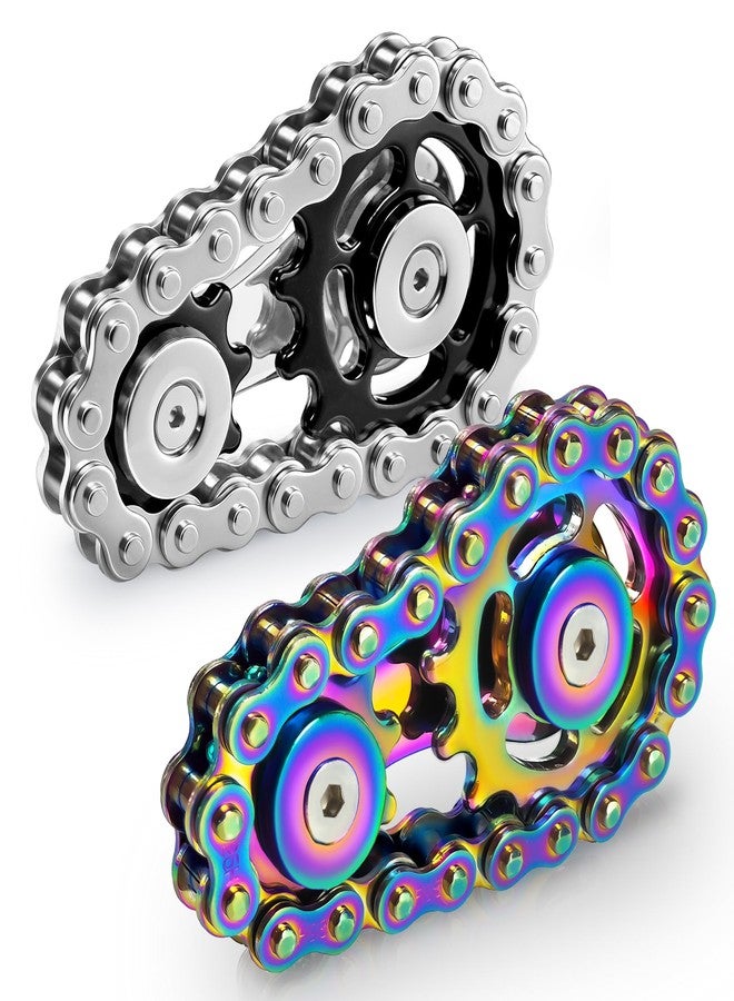 Chilvil Metal Fidget Spinner Toys for Teens Boys Figette Bike Chain Roller for Adults Cool Gadgets ADHD Anxiety Stress Relief Items Figet Desk Offices EDC Men Easter Basket Stuffer - Rainbow+Black - Image 1