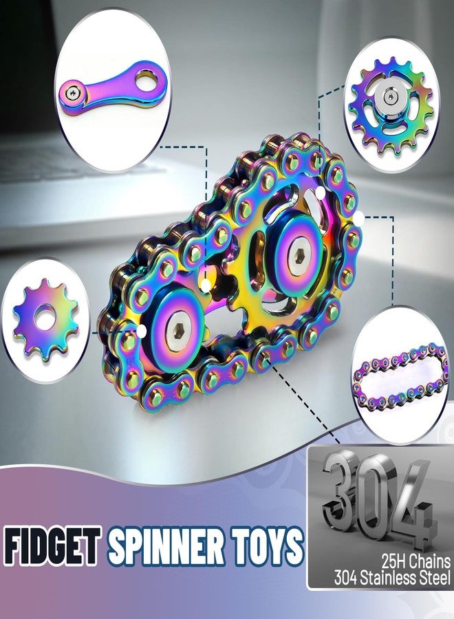 Chilvil Metal Fidget Spinner Toys for Teens Boys Figette Bike Chain Roller for Adults Cool Gadgets ADHD Anxiety Stress Relief Items Figet Desk Offices EDC Men Easter Basket Stuffer - Rainbow+Black - Image 3