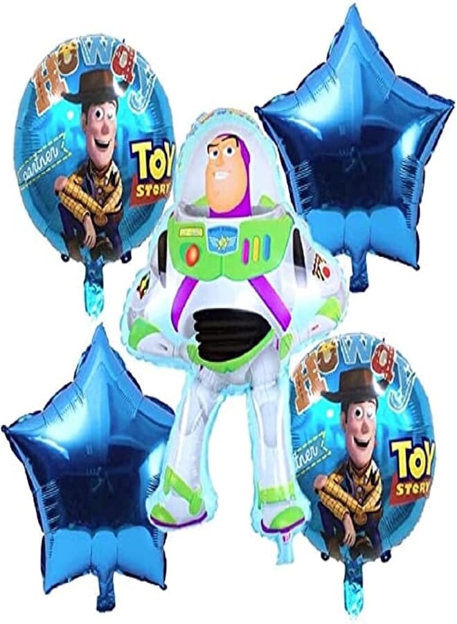 Secret Toy Story Birthday Party Balloons - 6 Piece Buzz Lightyear Woody 2 Round 2 Stars - Ribbon Included