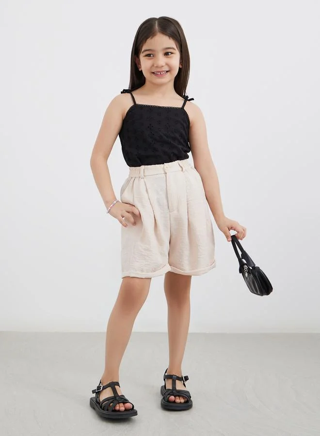 ستايلي Styli Linen Look Shorts with Turn-Up Hem
