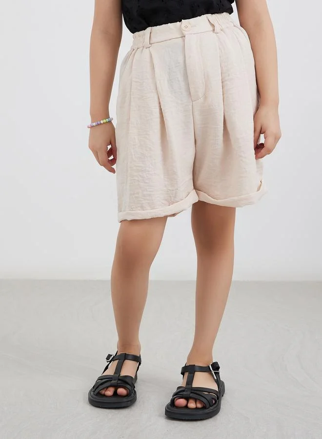 ستايلي Styli Linen Look Shorts with Turn-Up Hem