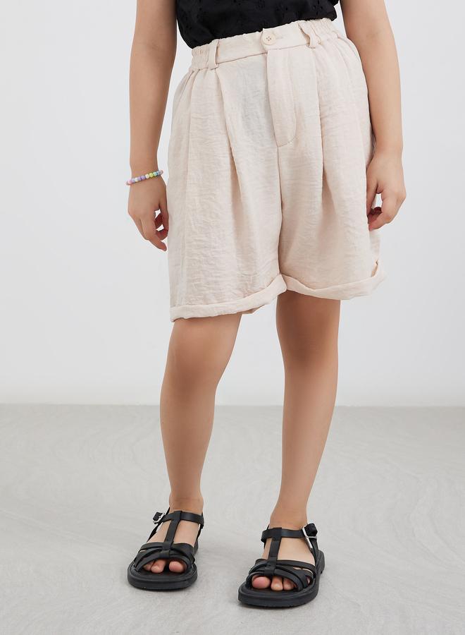 Styli Linen Look Shorts with Turn-Up Hem - Image 1
