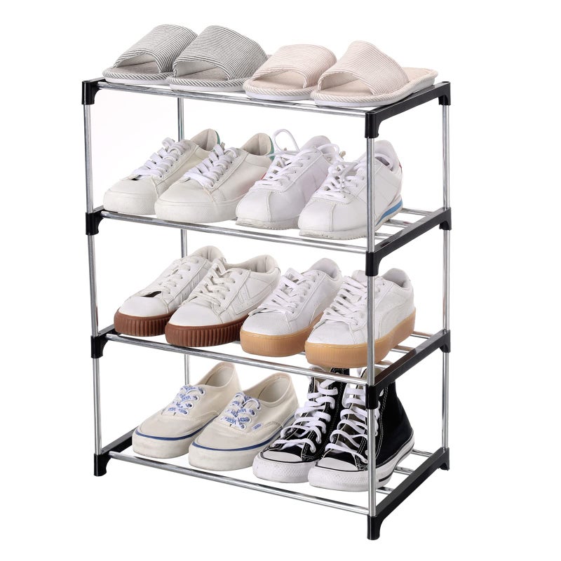 Jucaifu Stackable Small Shoe Rack Entryway Hallway and Closet Space Saving Storage and Organization 4Tier Black