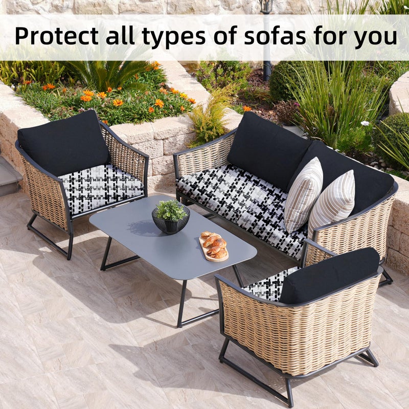 BIETYONE 8Pcs Stretch Patio Cushion Covers,Outdoor Couch Covers Replacement,Outdoor Couch & Sofa Slipcovers,for Patio Furniture Cushion Covers,Washable Reusable urniture Protector(Black Grid,8PCS) - Image 4