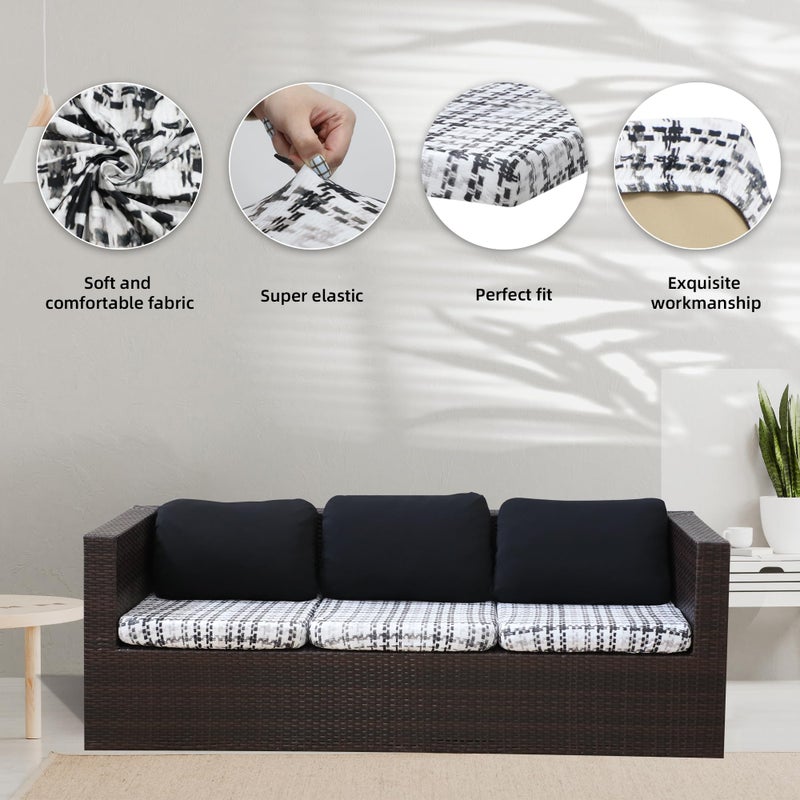BIETYONE 8Pcs Stretch Patio Cushion Covers,Outdoor Couch Covers Replacement,Outdoor Couch & Sofa Slipcovers,for Patio Furniture Cushion Covers,Washable Reusable urniture Protector(Black Grid,8PCS) - Image 3
