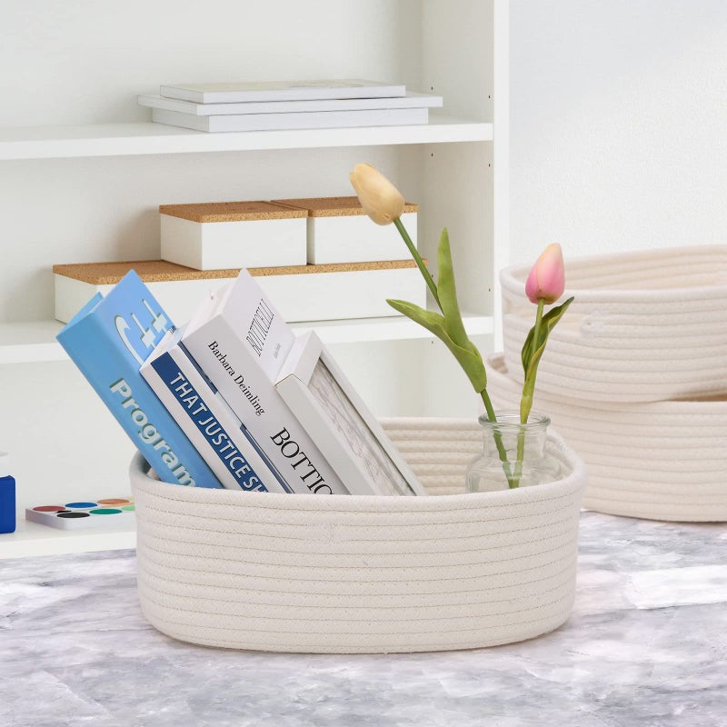 HLWDFLZ 7 Piece Cotton Rope Woven Basket Set - Small Basket for Baby Nursery, Pets, Montessori, Dog & Cat Toy Boxes, Bathroom Organization Bins (White) - Image 5