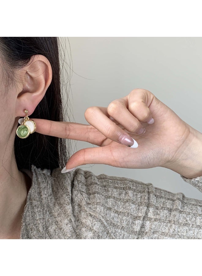 Lavida Handmade enamel drop earrings (green and white), oriental artistic ceramic jewelry - a unique gift - Image 2