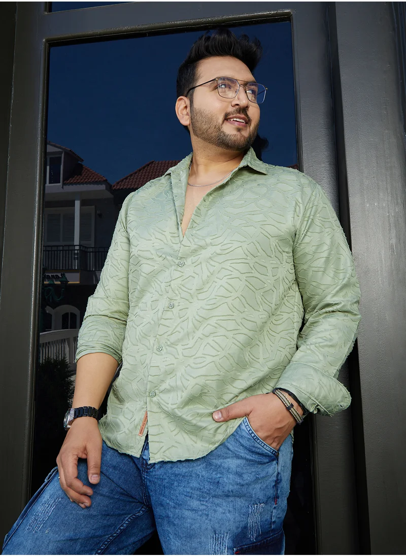 انستافاب بلس Instafab Plus Men's Mint Green Abstract-Edge Shirt For Casual Wear | Spread Collar | Long Cuffed Sleeves | Button Closure | Plus Size Shirt Crafted With Comfort Fit For Everyday Wear