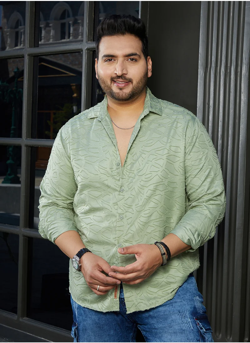 انستافاب بلس Instafab Plus Men's Mint Green Abstract-Edge Shirt For Casual Wear | Spread Collar | Long Cuffed Sleeves | Button Closure | Plus Size Shirt Crafted With Comfort Fit For Everyday Wear