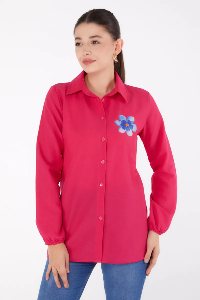 Tofisa Plain Shirt Collar Women's Fuchsia Printed Shirt - 13338