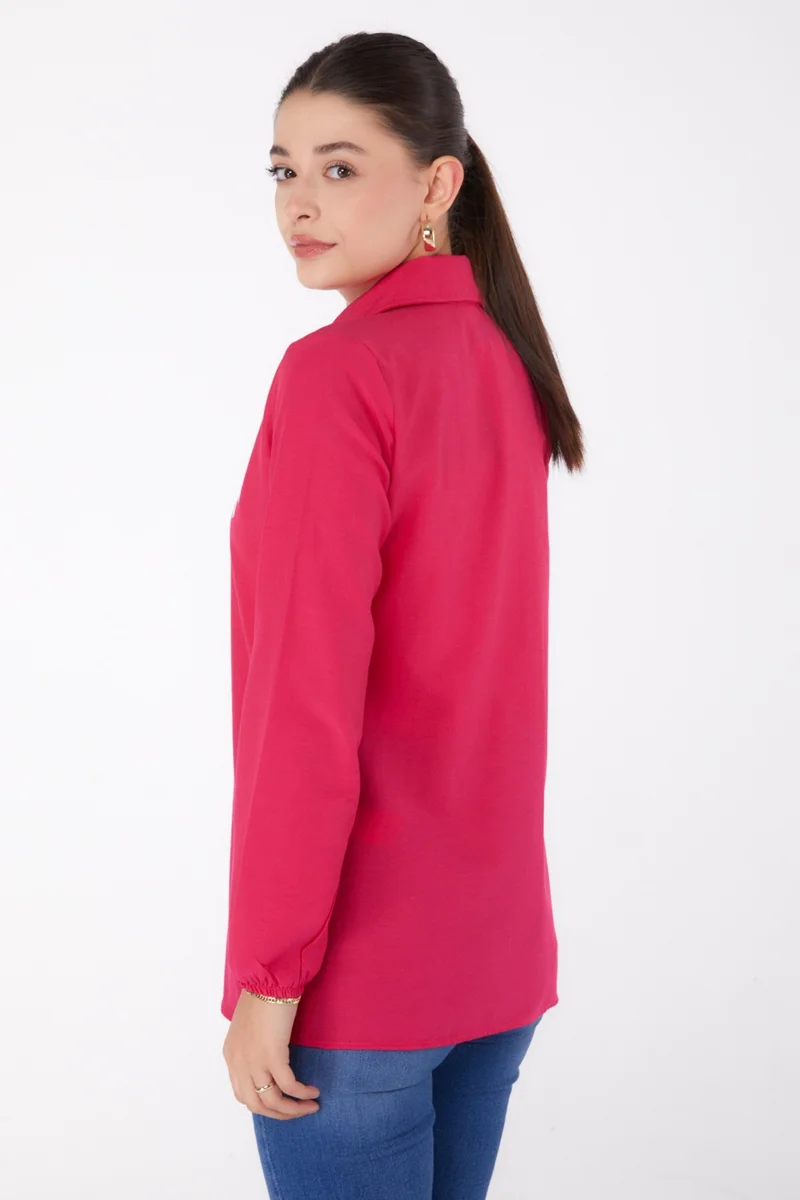 Tofisa Plain Shirt Collar Women's Fuchsia Printed Shirt - 13338