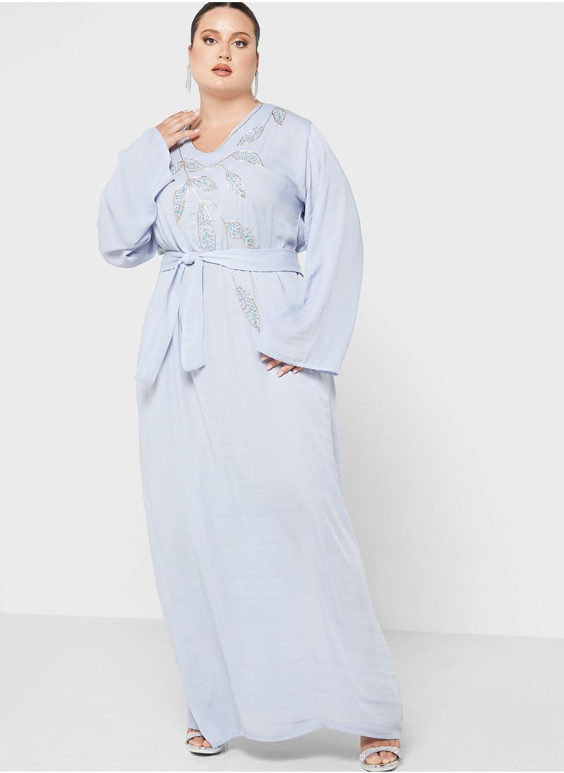 Hayas Closet Curve - Embellished Belted Jalabiya - Image 1
