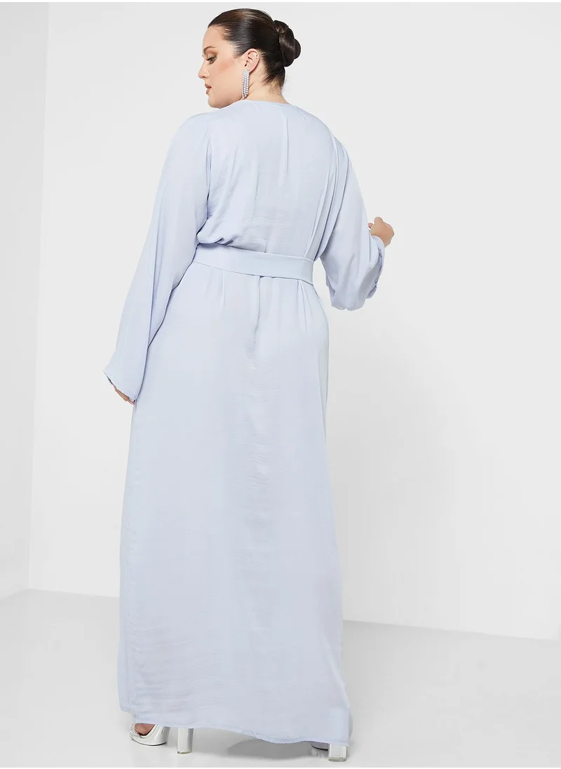 Hayas Closet Curve Embellished Belted Jalabiya