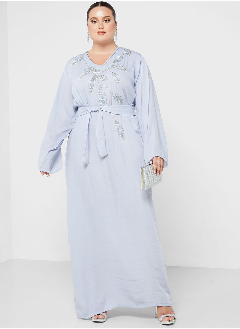 Hayas Closet Curve - Embellished Belted Jalabiya - Image 1