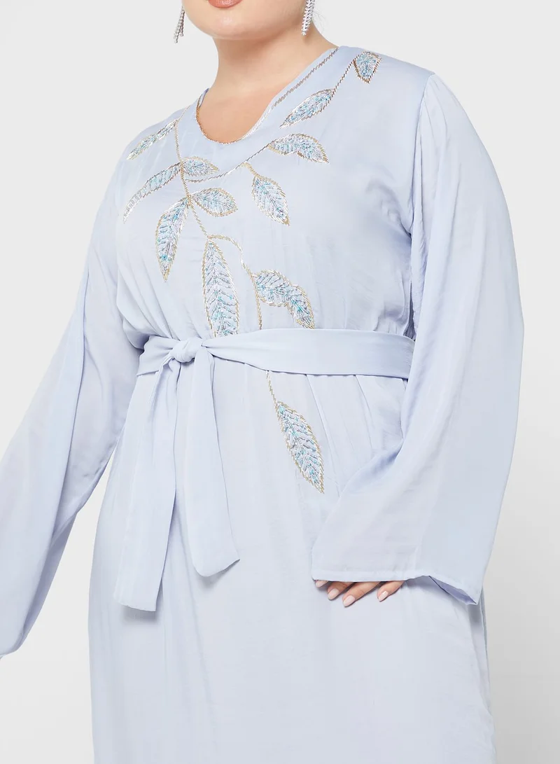 Hayas Closet Curve Embellished Belted Jalabiya