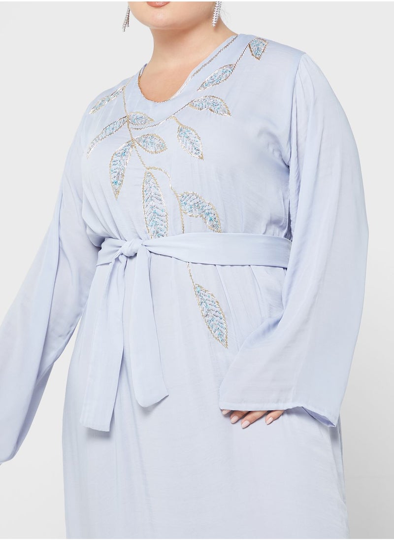 Hayas Closet Curve - Embellished Belted Jalabiya - Image 1