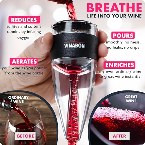 VINABON Red Wine Air Aerator – Updated 2026 Professional-Quality Multi-Stage Wine Decanter with Aerator – Improves Wine Flavor, Filters Impurities, Prevents Drips and Spills. Includes WineGuide Ebook - Image 5