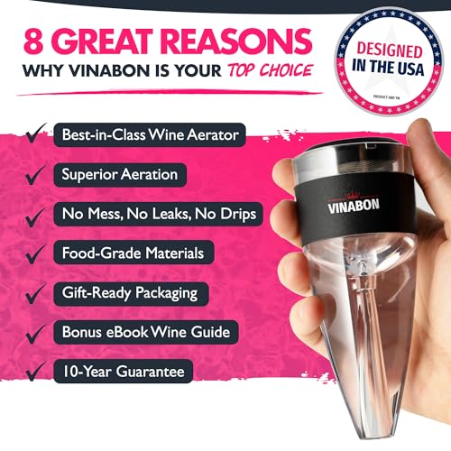 VINABON Red Wine Air Aerator – Updated 2026 Professional-Quality Multi-Stage Wine Decanter with Aerator – Improves Wine Flavor, Filters Impurities, Prevents Drips and Spills. Includes WineGuide Ebook - Image 2