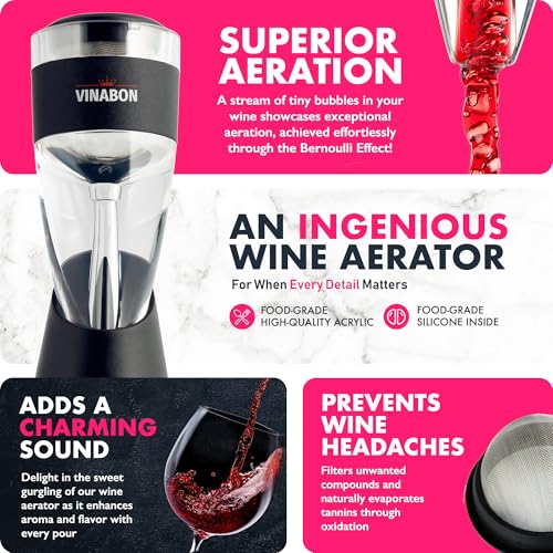 VINABON Red Wine Air Aerator – Updated 2026 Professional-Quality Multi-Stage Wine Decanter with Aerator – Improves Wine Flavor, Filters Impurities, Prevents Drips and Spills. Includes WineGuide Ebook - Image 4
