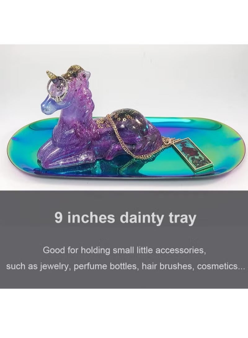 Red Leaf Holographic Oval Decorative Tray Set of 2, Stainless Steel Jewelry Dish Cosmetics Organizer, Vanity Storage Tray for Bathroom, Serving - Image 4