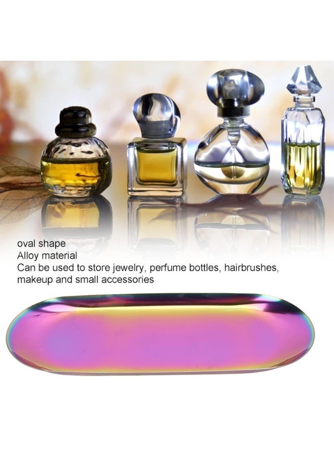 Red Leaf Holographic Oval Decorative Tray Set of 2, Stainless Steel Jewelry Dish Cosmetics Organizer, Vanity Storage Tray for Bathroom, Serving - Image 5